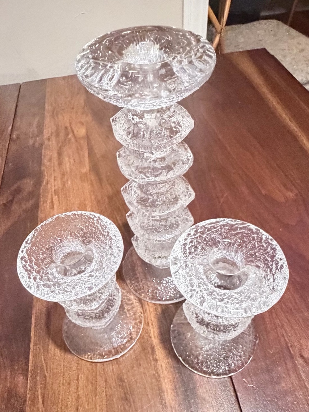 3 Vintage  Iittala Finland Art Glass Candle Holders TIimo Sarpenava MCM